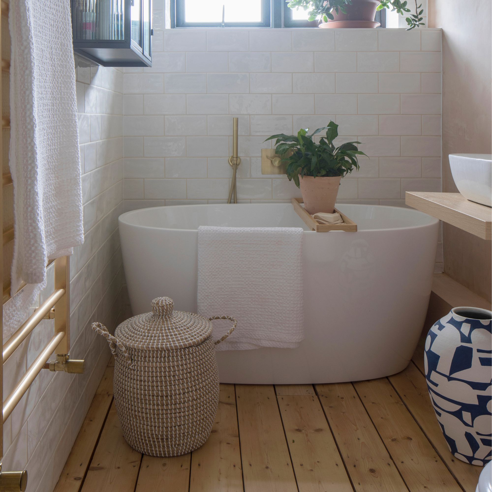 An ofuro style bath in a Japandi bathroom