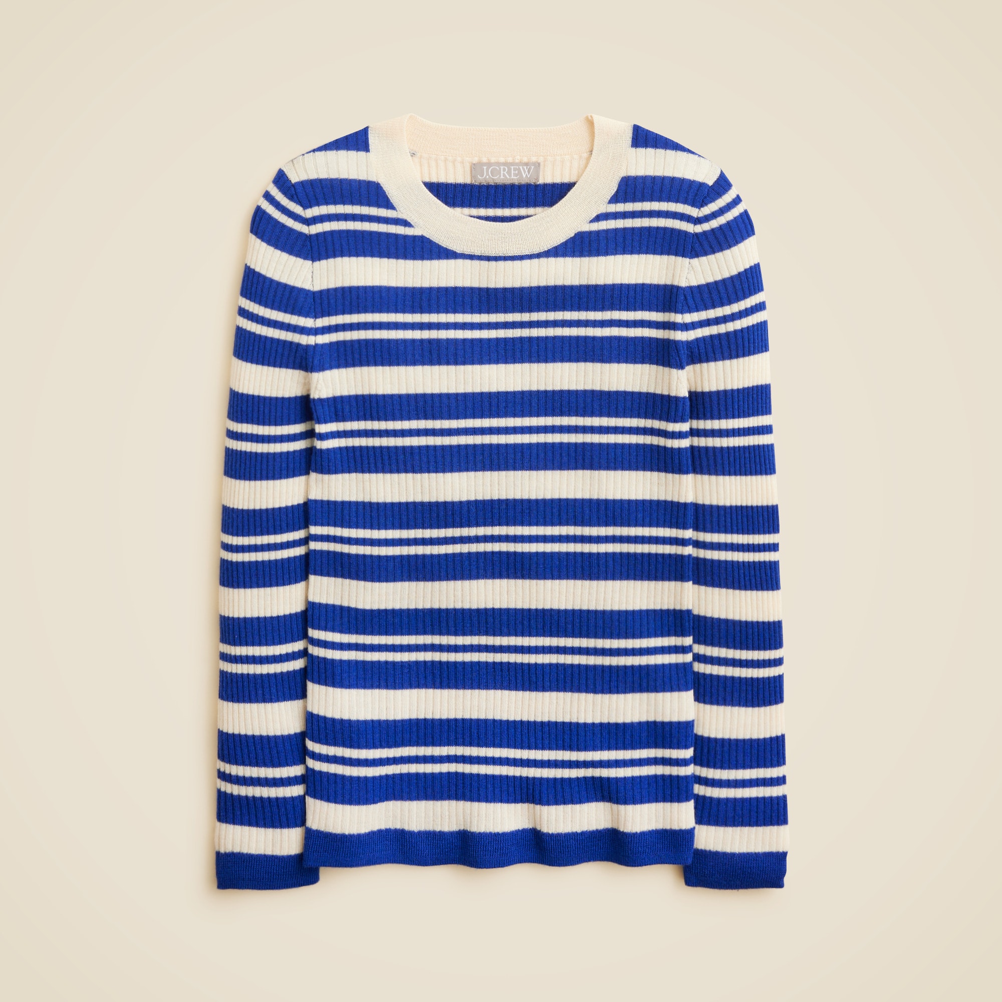 Carolyn Three-Quarter Sleeve Sweater in Striped Merino Wool