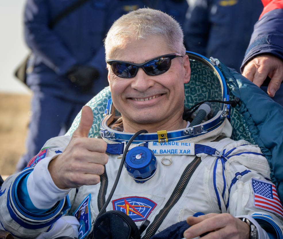 NASA astronaut Mark Vande Hei shortly after returning to Earth on March 30, 2022.