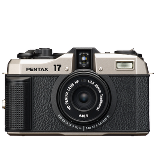 Pentax 17 film camera on a white background