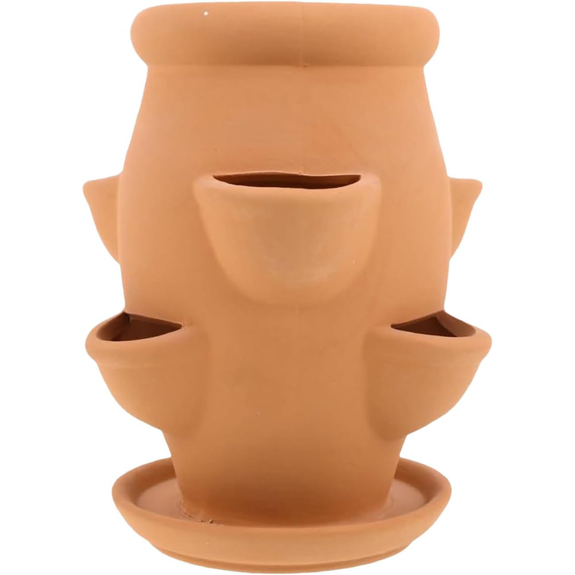 Strawberry Planter Pot | Terracotta Vertical Tiered Design | Breathable Root Health Protection | 18.5cm Ceramic Pot with Drain Tray | Balcony, Garden Space-Saver