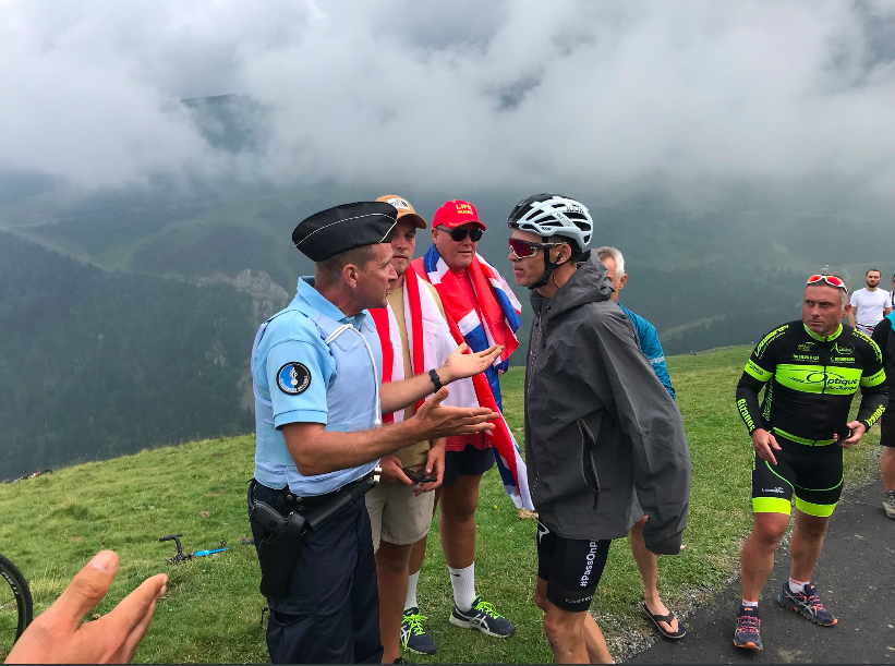 Chris Froome was accosted by a gendarme who mistook him for an amateur cyclist
