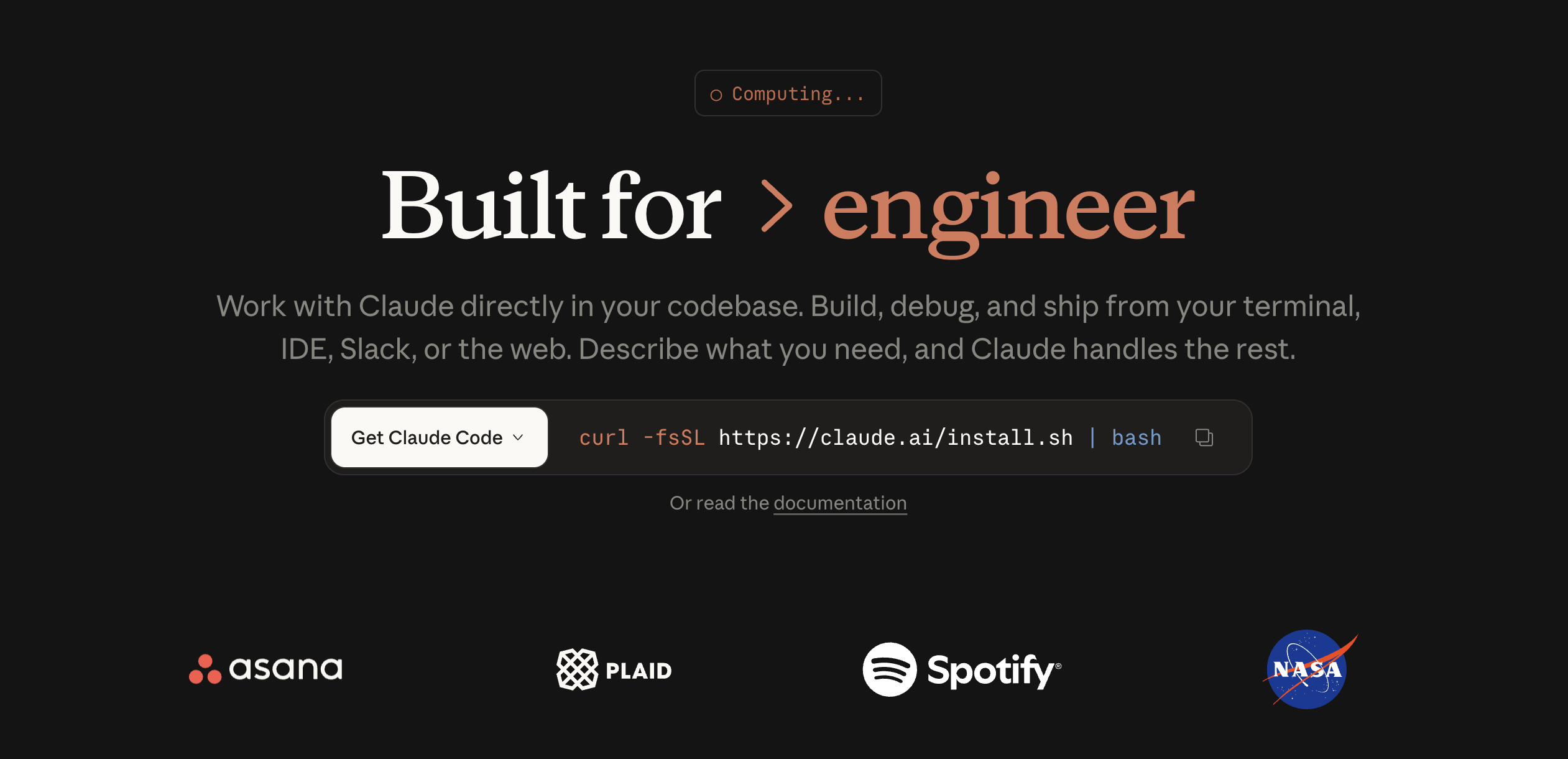 An image of Claude Code home page