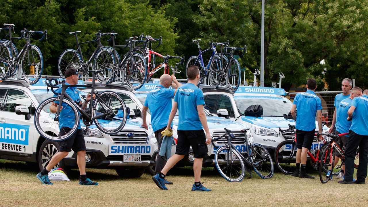 Each morning, the bicycles and wheels are checked, the cars and bike are then loaded