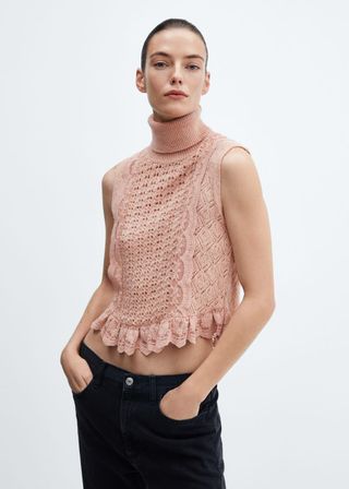 Ruffled Openwork Vest - Women