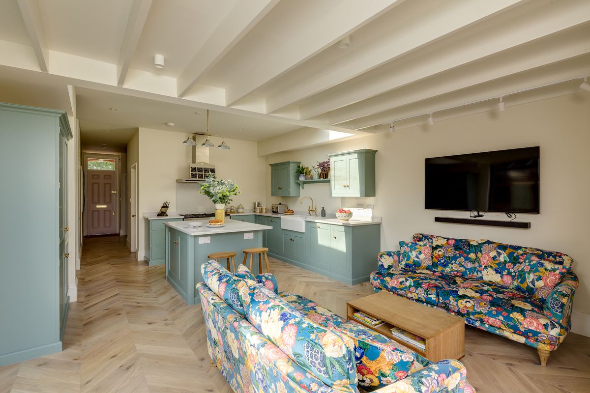 open plan kitchen and sitting area