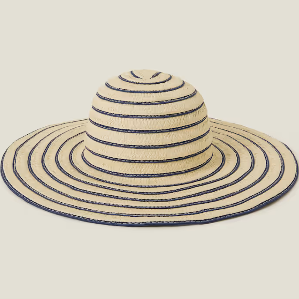 Woven Striped Wide Brim Floppy Hat