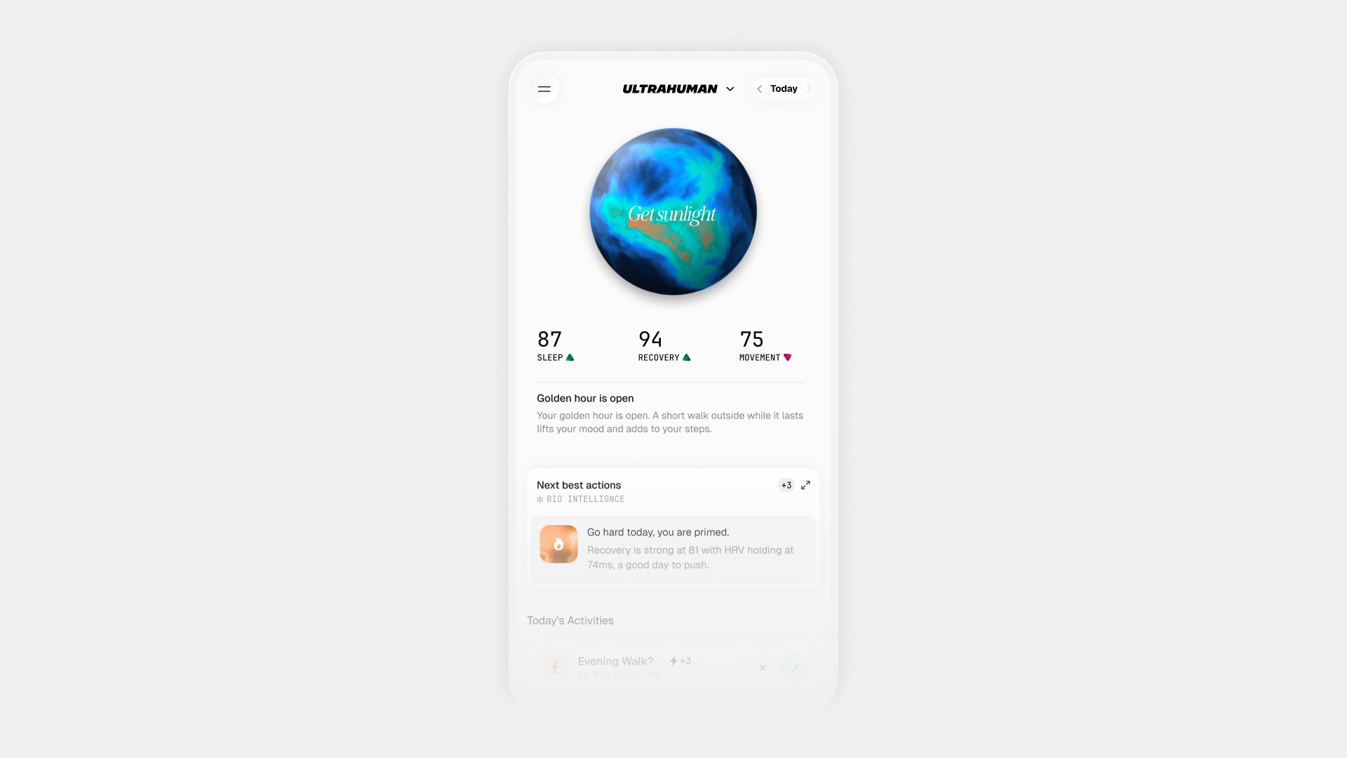 The Emerald update introduces the "decision engine," known as the UltraSphere in the Ultrahuman app.