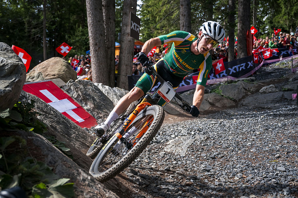 South Africa&#039;s Alan Hatherly competes during the Men&#039;s elite Cross-country Olympic race as part of the 2025 UCI Mountain Bike World Championships in Crans-Montana on September 14, 2025.