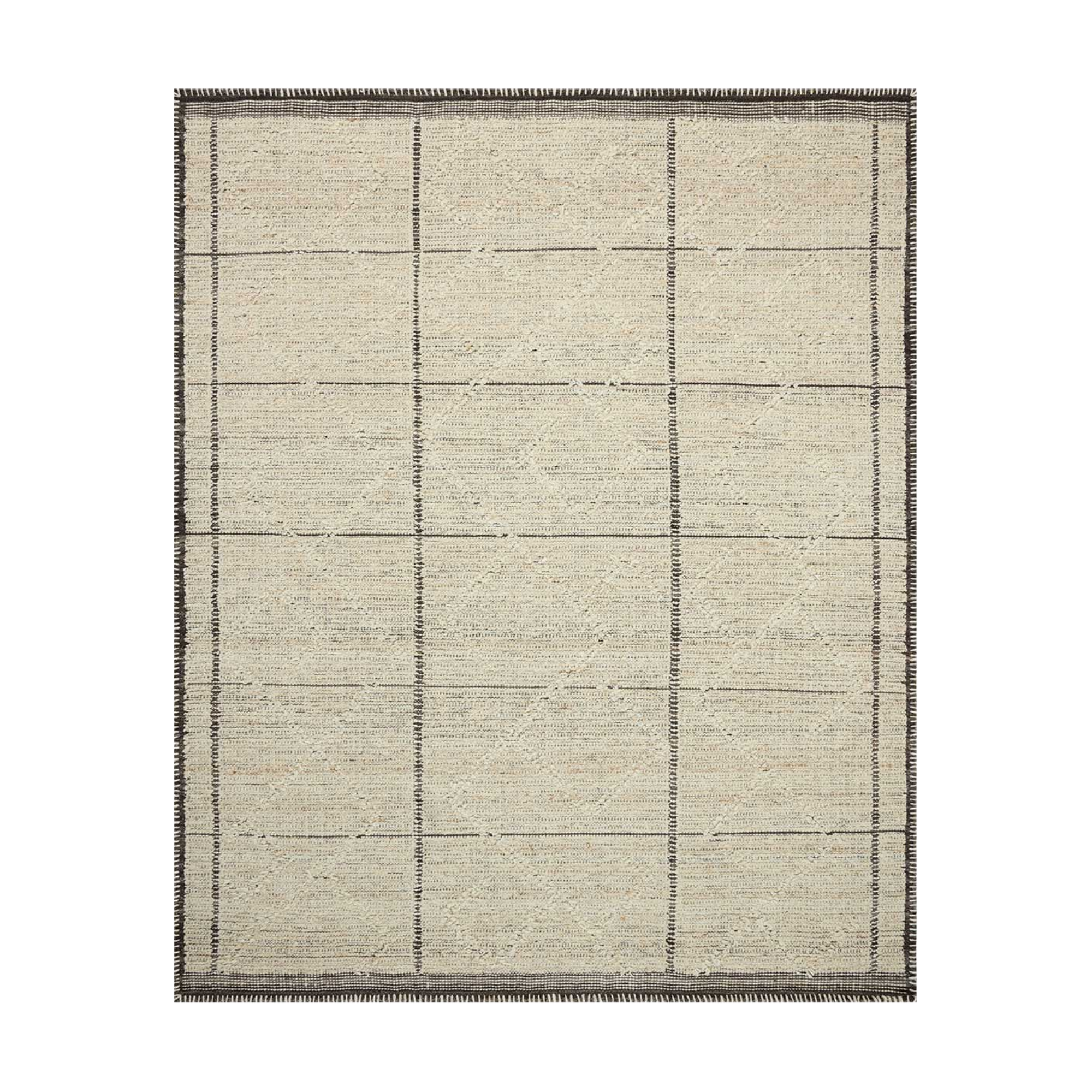 a light beige rug with dark brown stripes