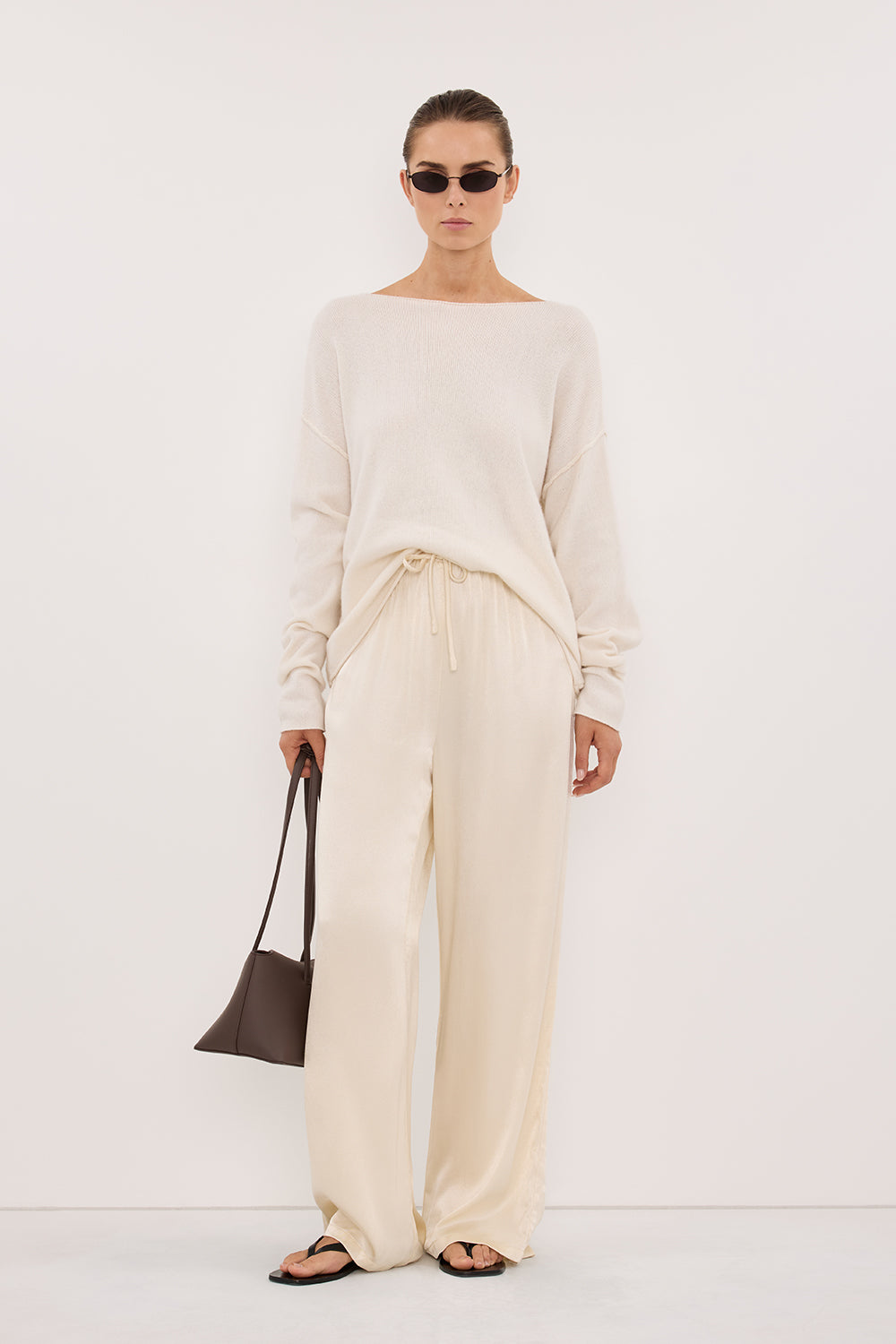 Mya Cream Satin Pant - 2 / Cream