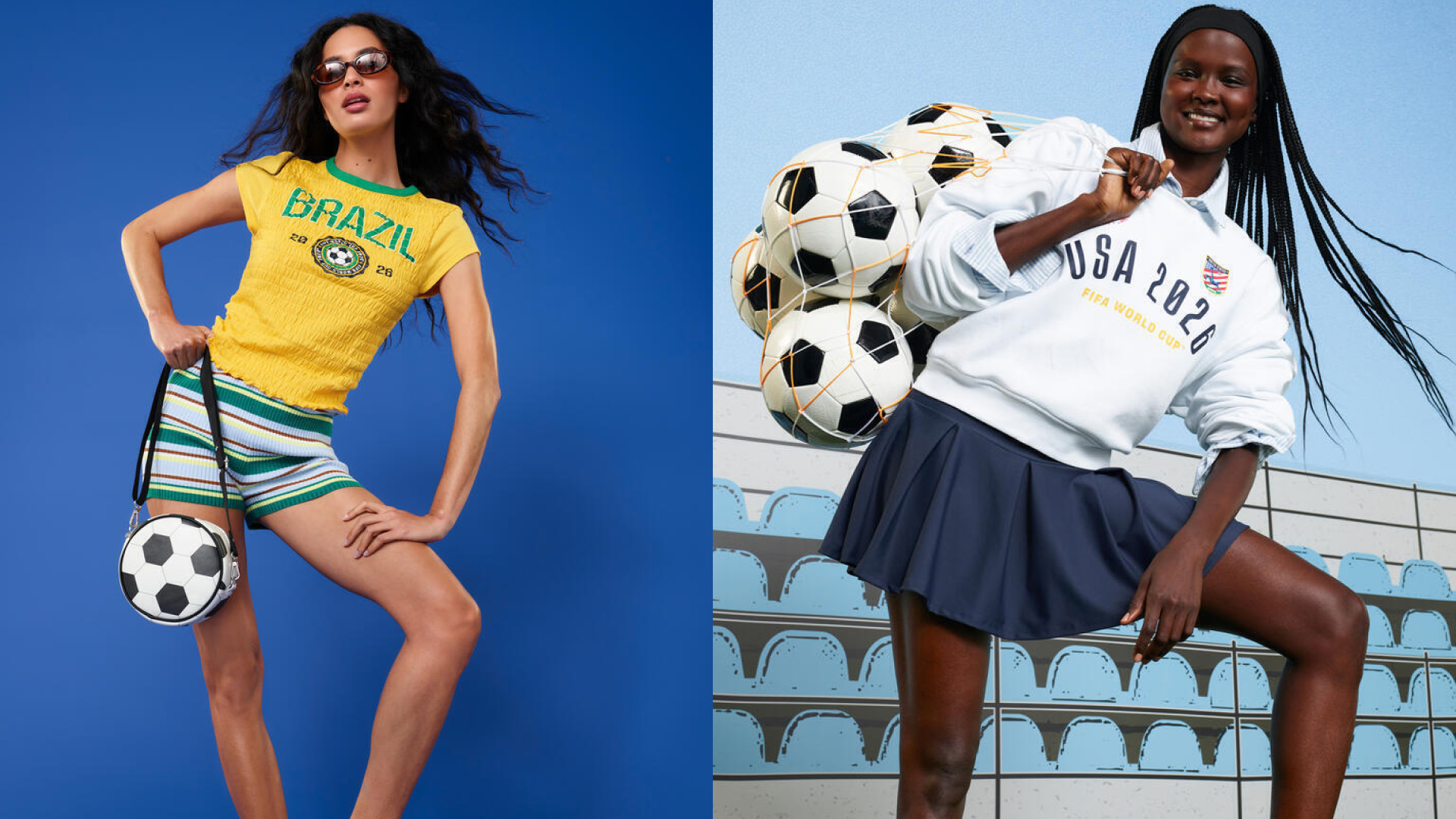 two models wearing old navy world cup gear