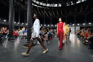 Models walk the runway at the JW Anderson show during London Fashion Week September 2023 at The Roundhouse on September 16, 2023 in London, England