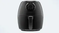 Chefman TurboFry 3.5L Analog Air Fryer in black with a chrome handle and control dial