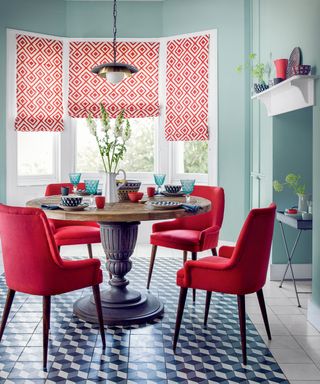 red and blue dining room