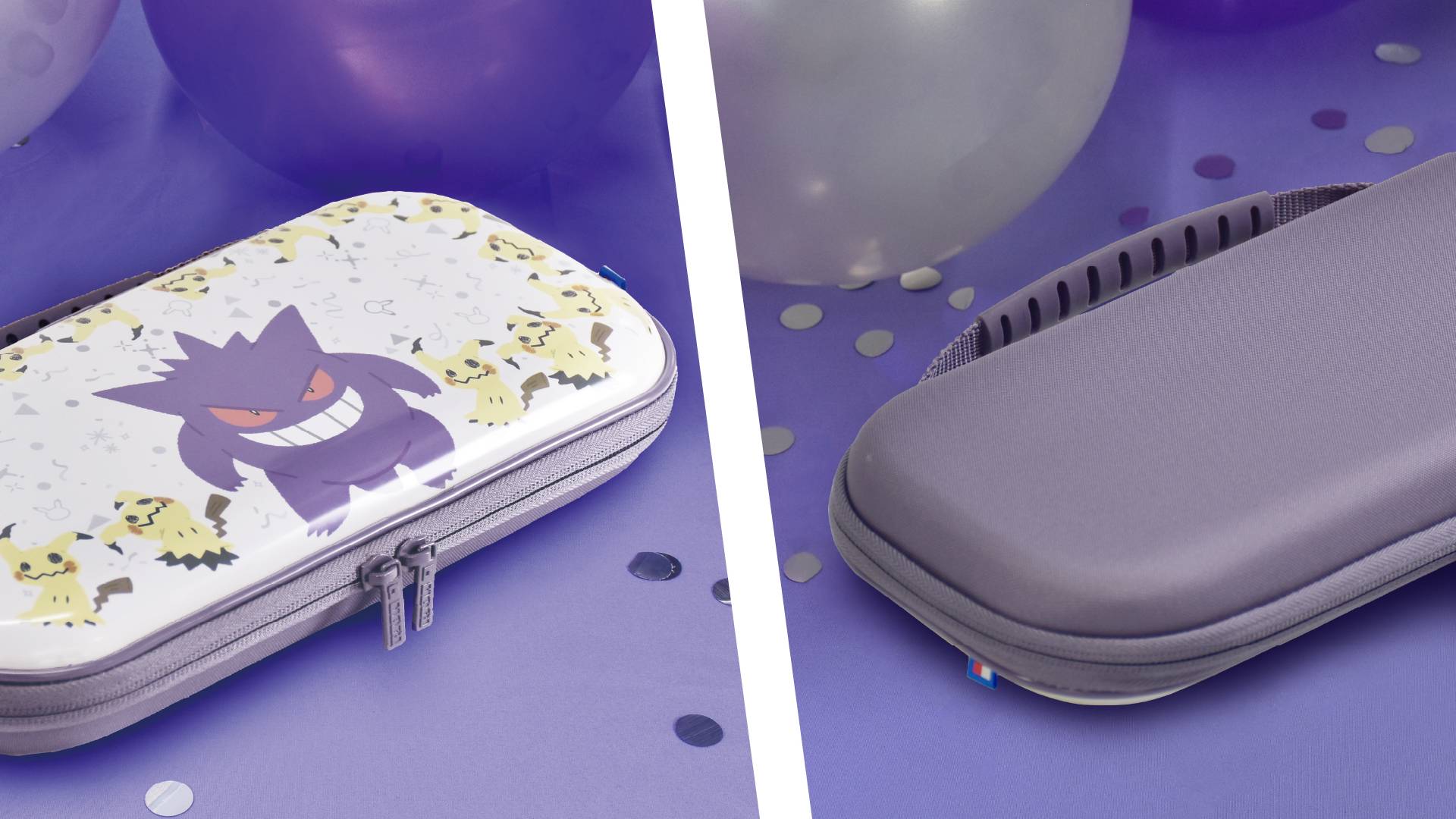 Official marketing image of the Hori vault case laying on a purple surface.