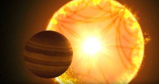 An illustration shows the gas giant orbiting close to a star will starquakes similar to those found in our own sun.