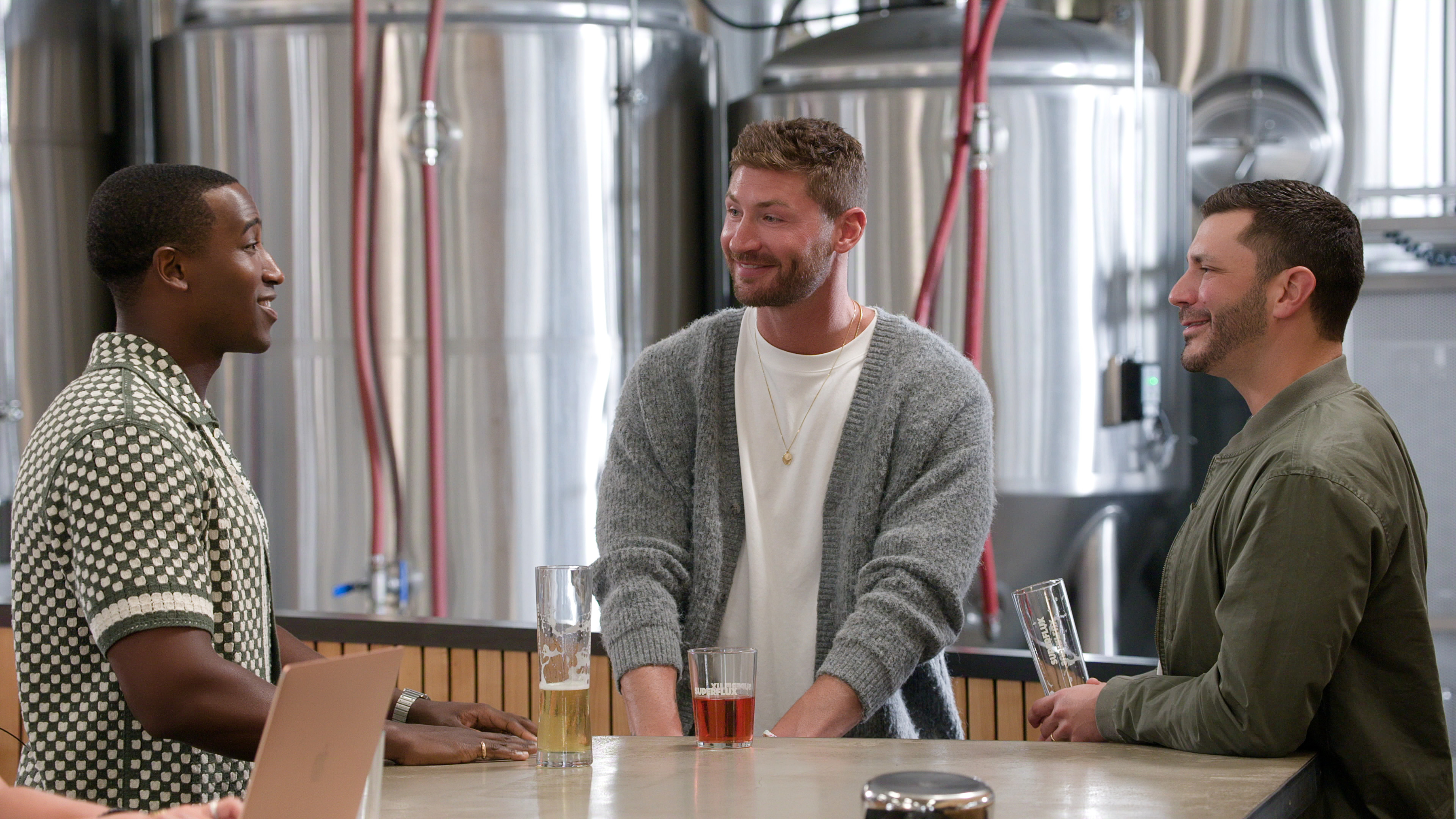 Andrew Wheeler with his friends at a brewery in episode 106 of Age of Attraction