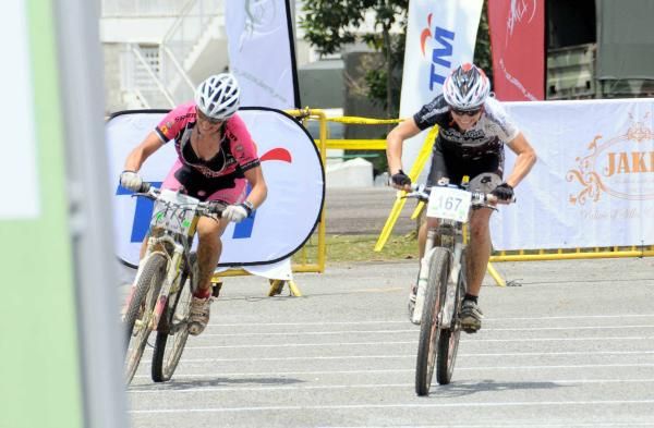 Two riders sprint for the finish