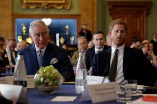 LONDON, ENGLAND - FEBRUARY 14: Prince Harry and Prince Charles, Prince of Wales attend the 'International Year of The Reef' 2018 meeting at Fishmongers Hall on February 14, 2018 in London, England. (Photo by Matt Dunham - WPA Pool/Getty Images)