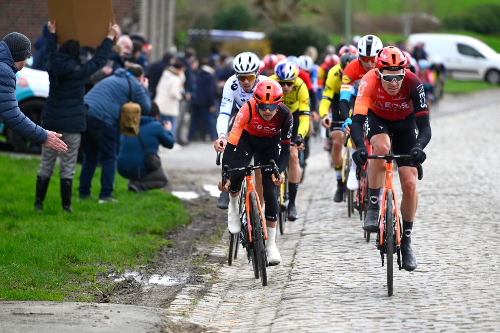 Ninove, Belgium - February 24 : during the Men Elite UCI World Tour 79th Flanders Classics Omloop Het Nieuwsblad cycling race with start in Ghent and finish in Ninove on February 24, 2024 in Ninove, Belgium, 24/02/2024 ( Motordriver Kenny Verfaillie - Photo by Vincent Kalut / Photo News