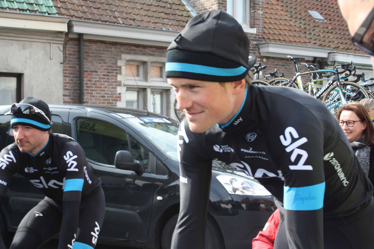 Andy Fenn and Elia Viviani line up for Team Sky at E3 Harelbeke.