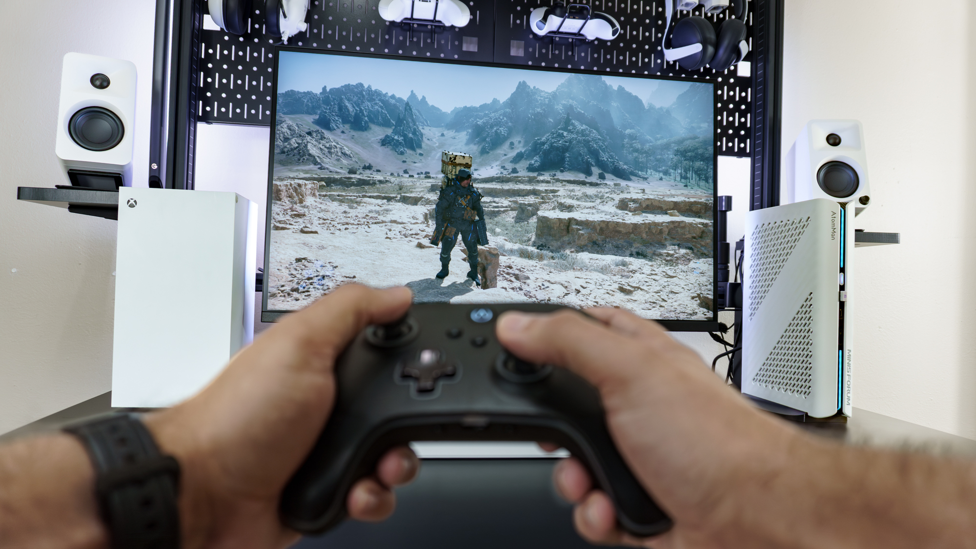 A person playing Death Stranding 2 on the Minisforum G1 Pro