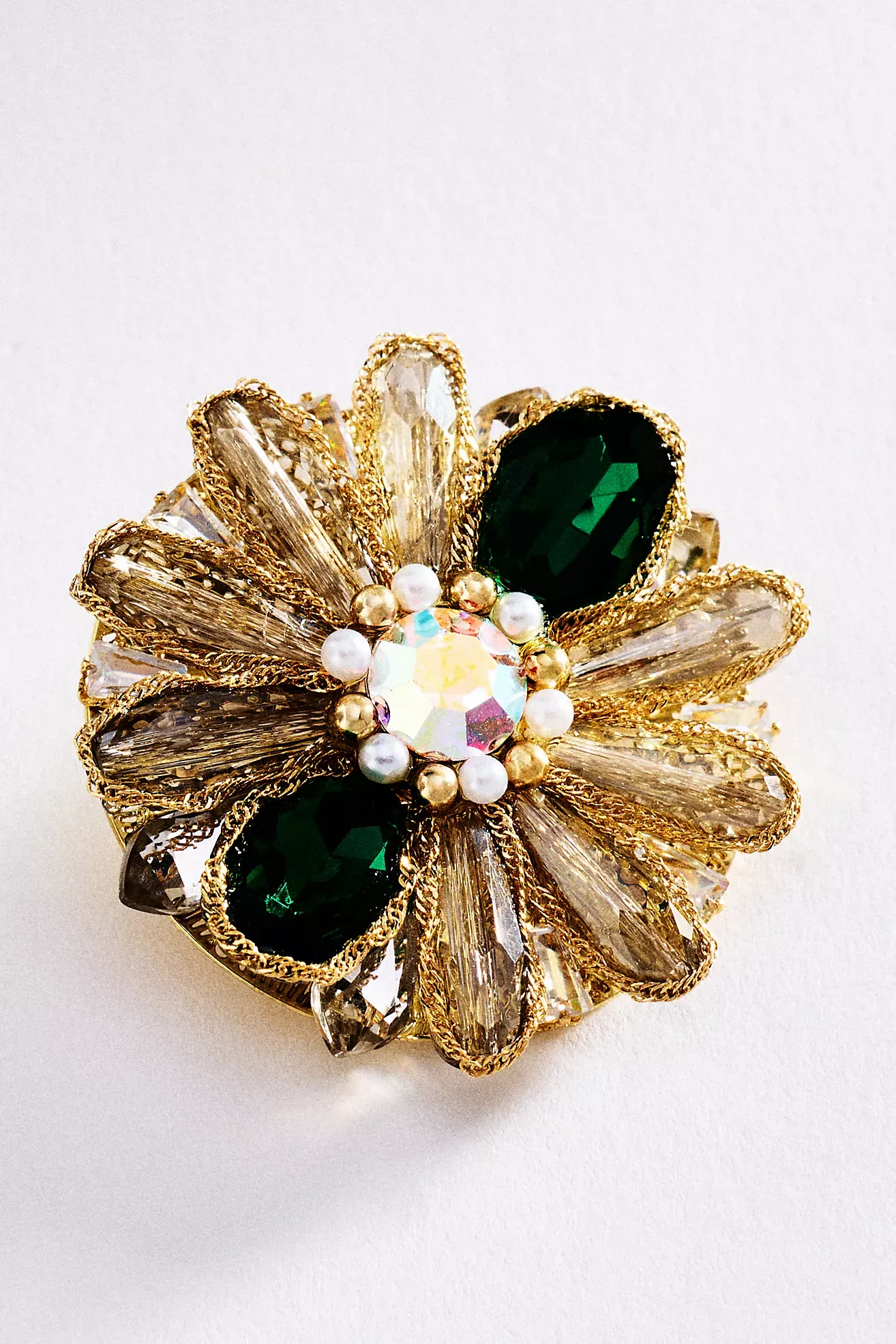 Blossom Box Green & Crystal Floral Brooch