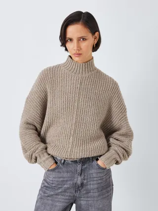 John Lewis Anyday Grown on Sleeve Slouchy Jumper, Natural