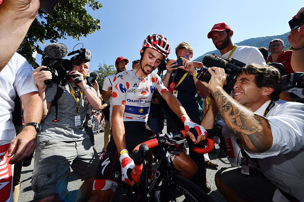 Julian Alaphilippe wins stage 16 at the Tour de France and speaks to the press