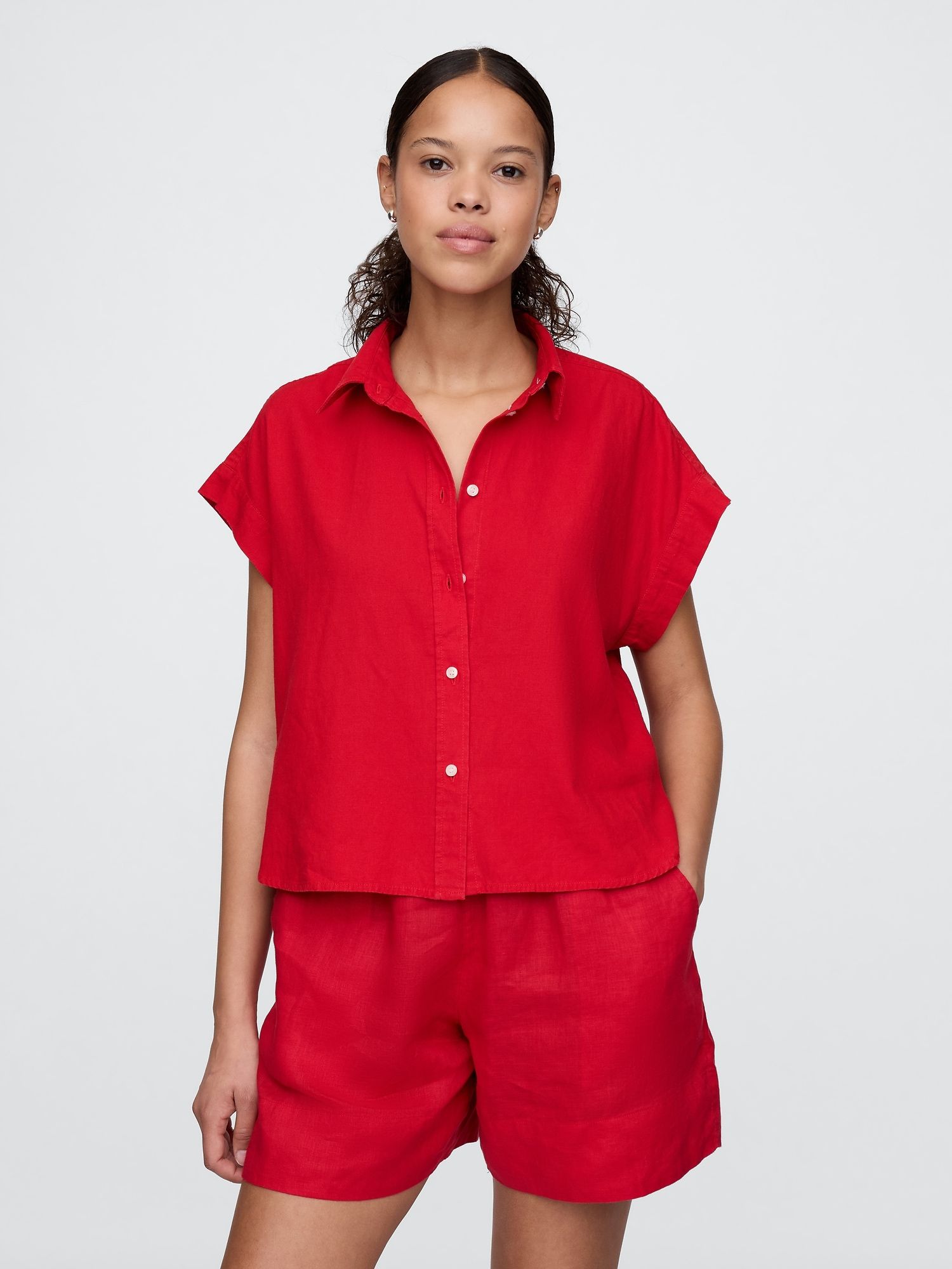 Gap, Linen-Blend Cropped Shirt