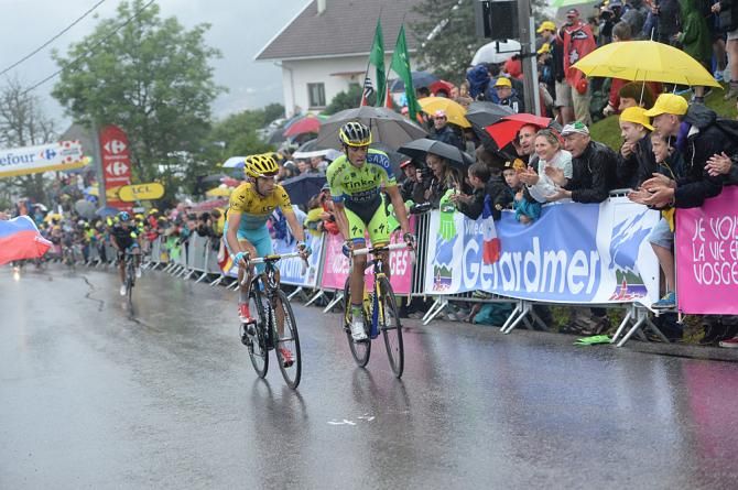 Race leader Vincenzo Nibali (Astana) and Alberto Contador (Tinkoff-Saxo)