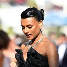 Simone Ashley attends the red carpet of the closing ceremony at the 77th annual Cannes Film Festival at Palais des Festivals on May 25, 2024 in Cannes, France