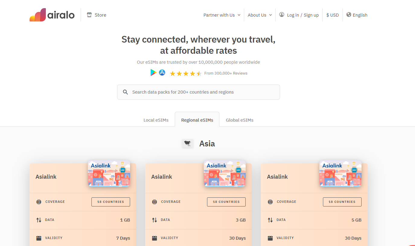 Airalo Asia landing page