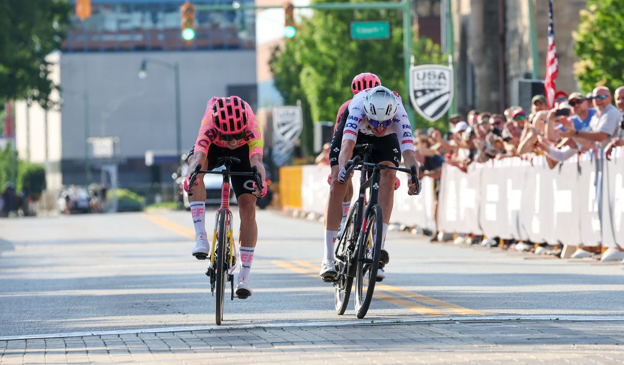A tight sprint finish in the men's elite race at the USA Cycling Pro Road Championships 2024
