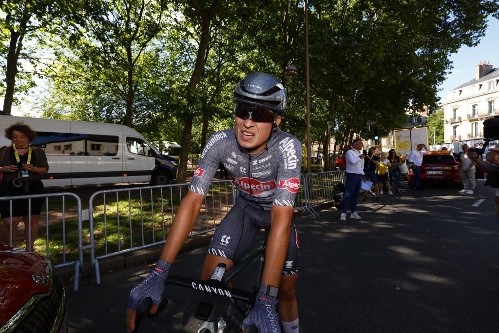 A frustrated Jasper Philipsen following the conclusion of stage 6 of the Tour de France