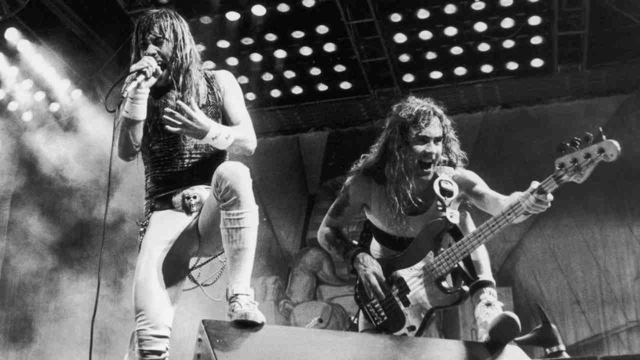 Iron Maiden&amp;rsquo;s Bruce Dickinson and Steve Harris performing at the Rock In Rio festival in 1985