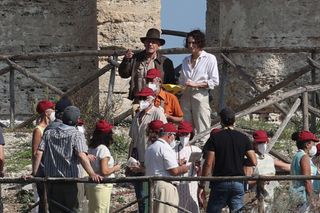 Indiana Jones filming with Harrison Ford and Phoebe Waller-Bridge