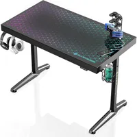 Eureka Ergonomic tempered glass RGB LED gaming desk with music sync