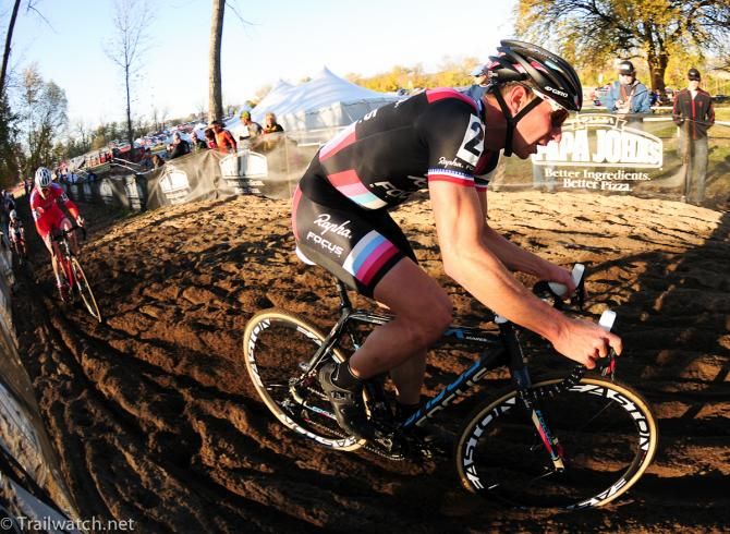 Jeremy Powers (Rapha Focus) with the race lead on lap two