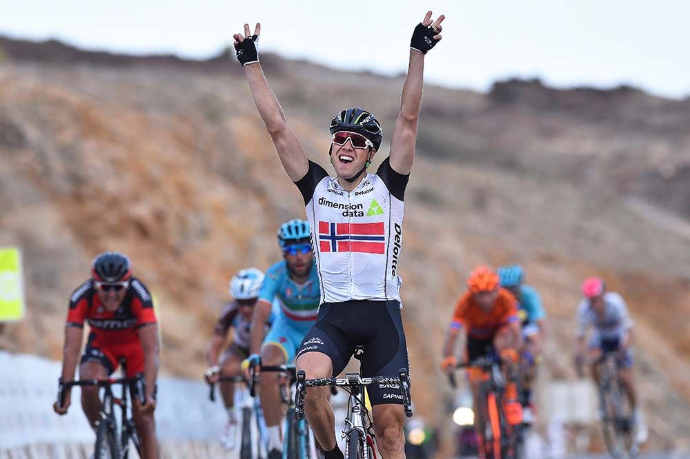Edvald Boasson (Dimension Data) celebrates his stage victory at the Tour of O,an