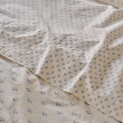 Cove Blue Martha Floral Cotton Flat Sheet