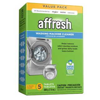 A green box of washing machine cleaner