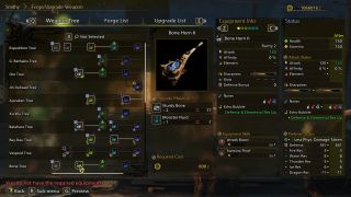 The Hunting Horn crafting tree, showcasing the Bone Horn II.