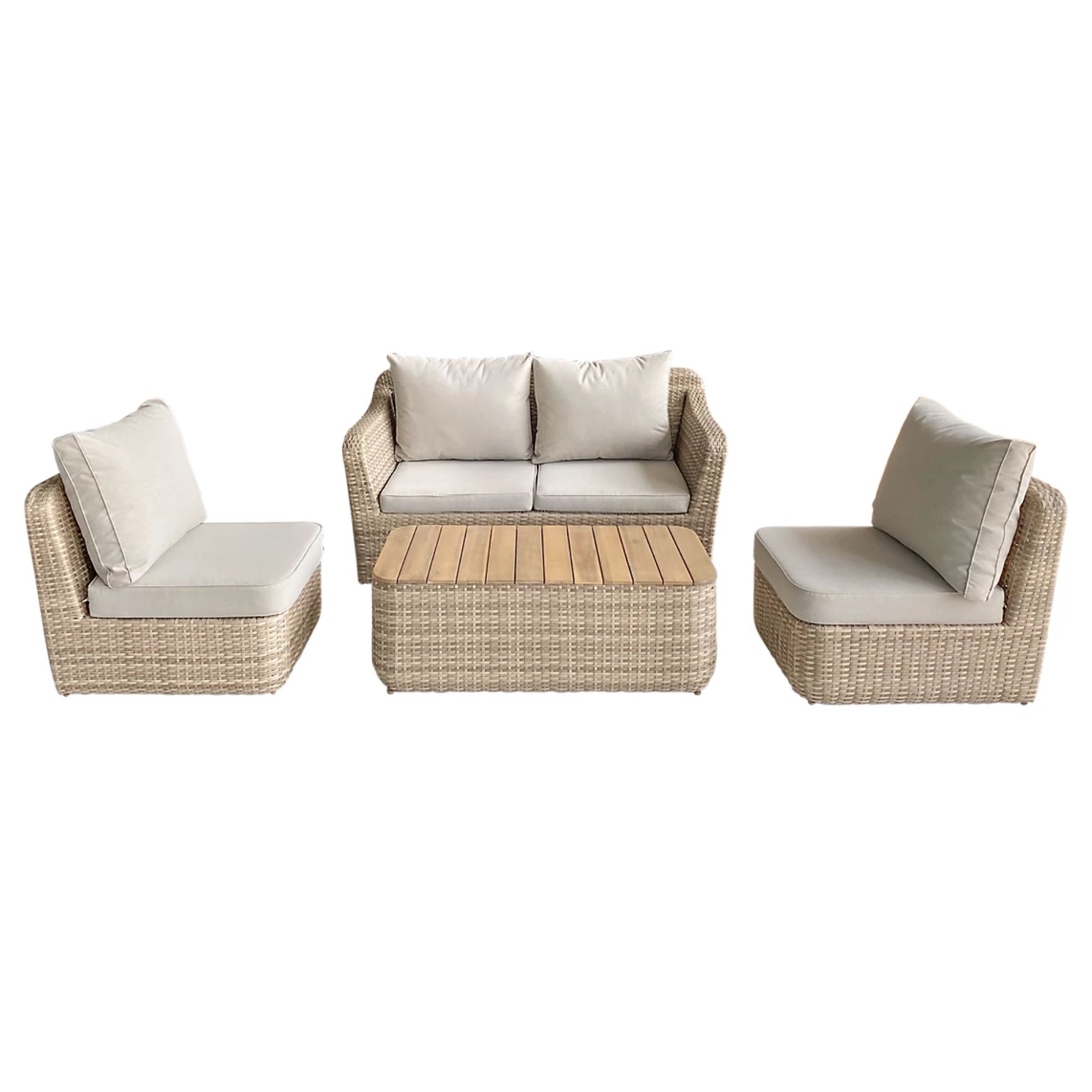 diy, GoodHome Elos Matt Beige Rattan effect 4 Seater Modular Coffee Set