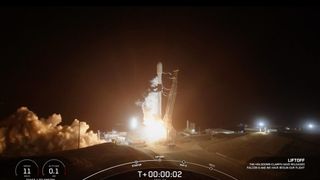 A SpaceX Falcon 9 rocket launches the NROL-57 mission for the U.S. National Reconnaissance Office from Vandenberg Space Force Base in California on March 21, 2025.