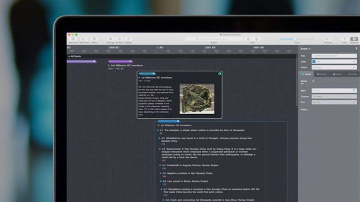 Laptop screen displaying a description of the Antikythera mechanism