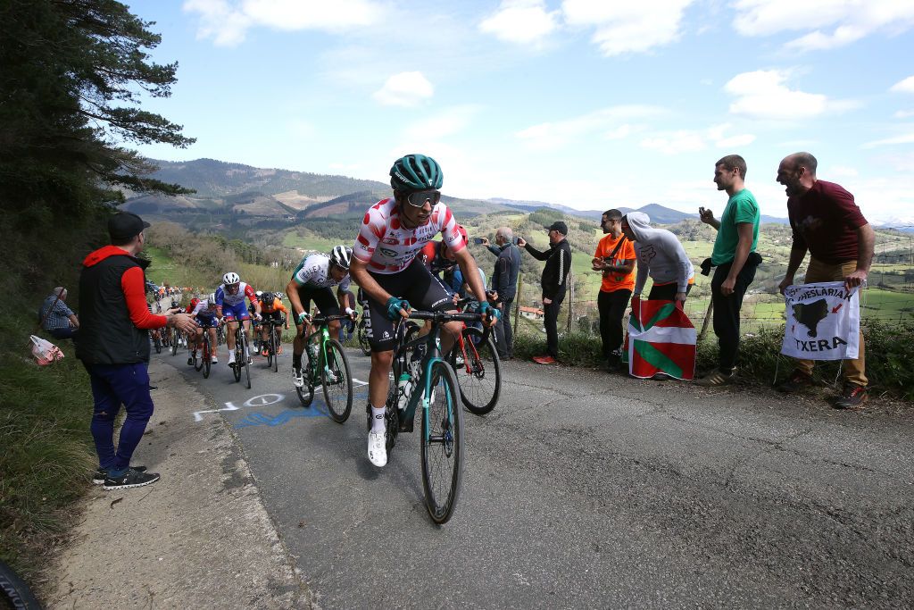 AMURRIO SPAIN APRIL 06 Ibon Ruiz Sedano of Spain and Team Equipo Kern Pharma Polka Dot Mountain Jersey competes during the 61st Itzulia Basque Country 2022 Stage 3 a 1817km stage from Llodio to Amurrio itzulia WorldTour on April 06 2022 in Amurrio Spain Photo by Gonzalo Arroyo MorenoGetty Images