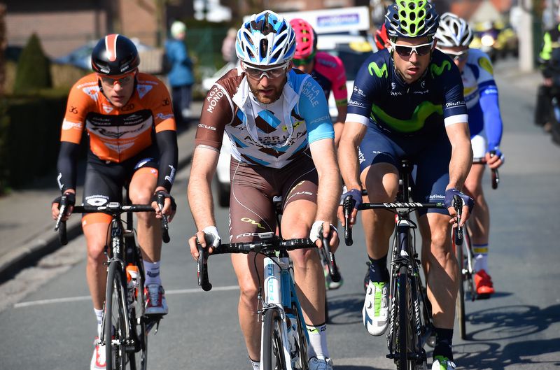 Imanol Erviti (Movistar), right, in the early stages of the race with the breakaway