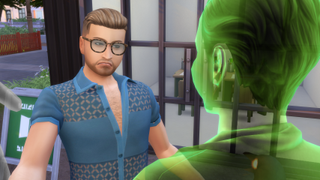 The Sims 4 - A business owner looks at a customer angrily